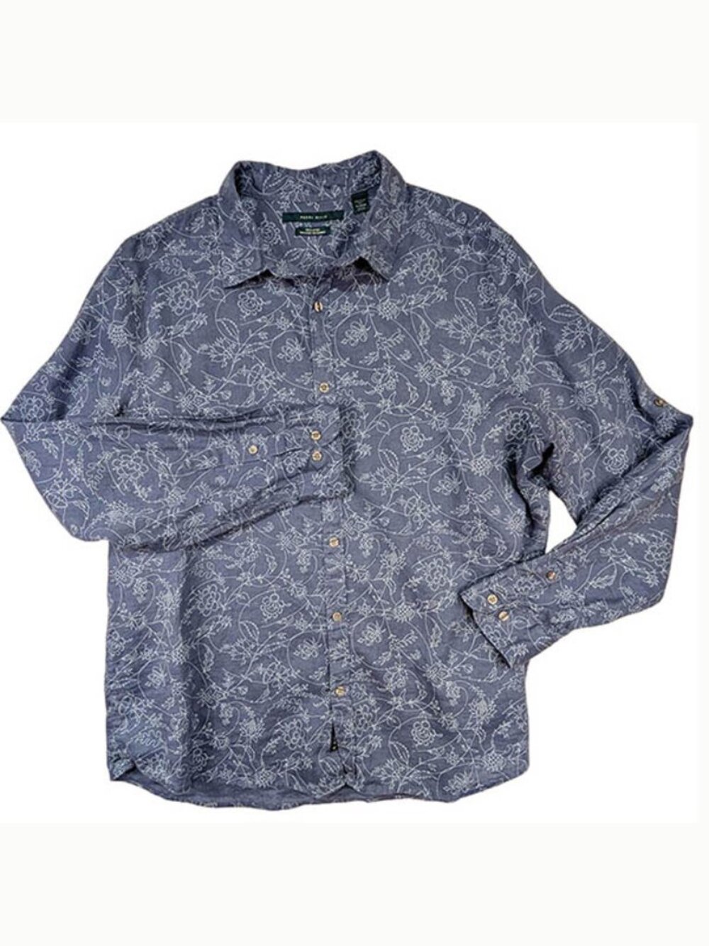 Perry Ellis Button Up Shirt Mens XL 100% Linen Blue Coastal‎ Grandpa Resort Boho
